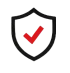 Black shield outline with red checkmark inside