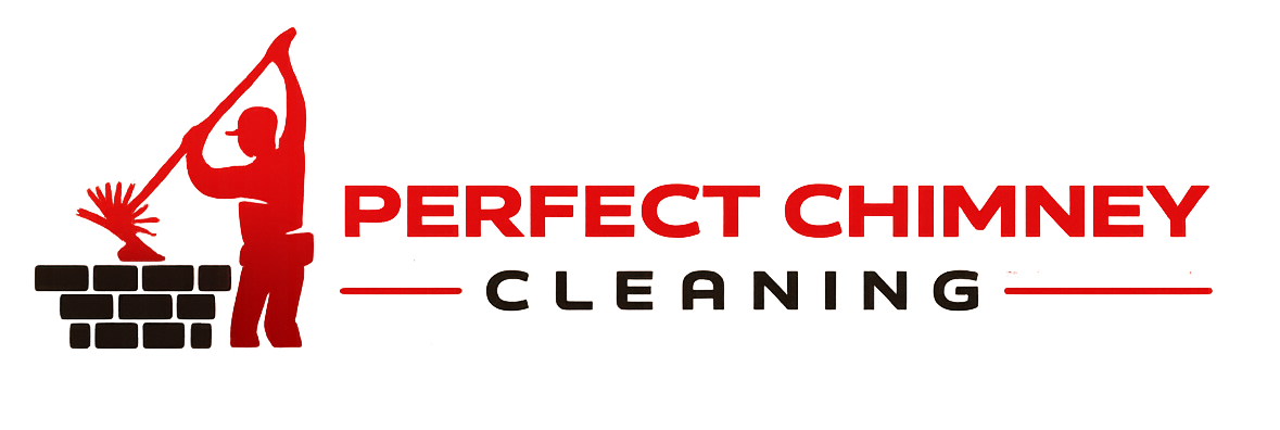 Perfect Chimney Cleaning logo with red chimney icon and black/red text on white background