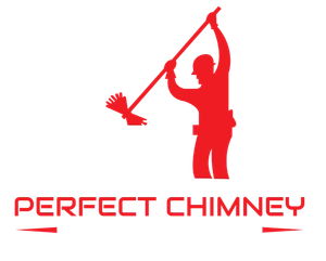 Red chimney-sweep logo with person holding a brush over the words &ldquo;Perfect Chimney&rdquo;
