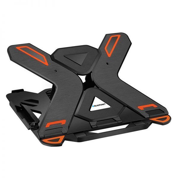 מעמד לפטופ שחור וכתום ועליו המילה blaupunkt