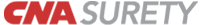 A red and gray logo for cnasurety on a white background