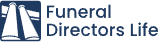 Company logo for Funeral Directors Life featuring a blue square with two white pillars and the text to the right.