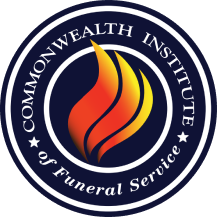Logo for the Commonwealth Institute of Funeral Service, featuring a flame icon inside a dark blue circular frame.