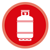 Ein Gasflaschensymbol in einem roten Kreis auf weißem Hintergrund.