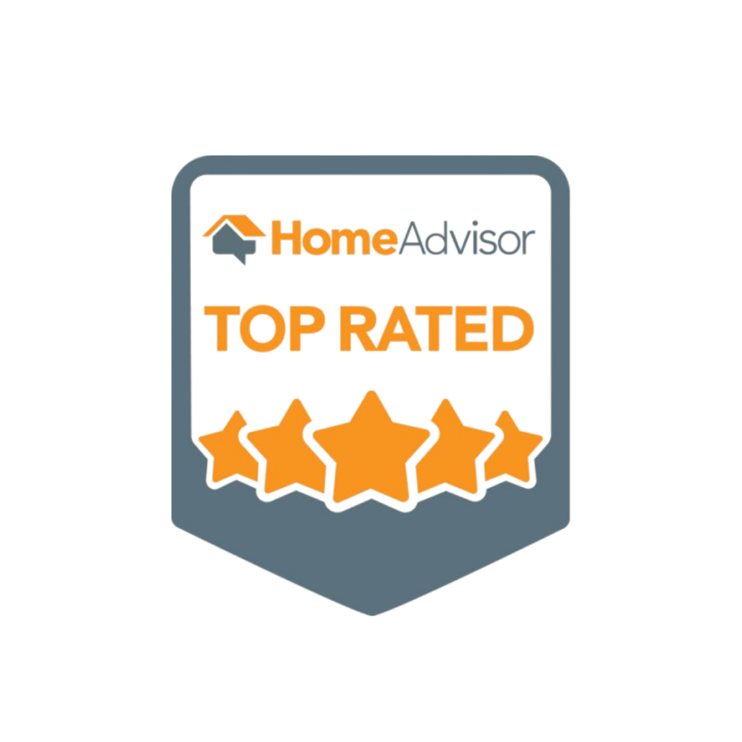 HomeAdvisor Top Rated badge with orange stars and gray-blue shield shape