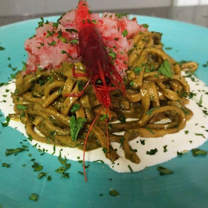 first course with red shrimp