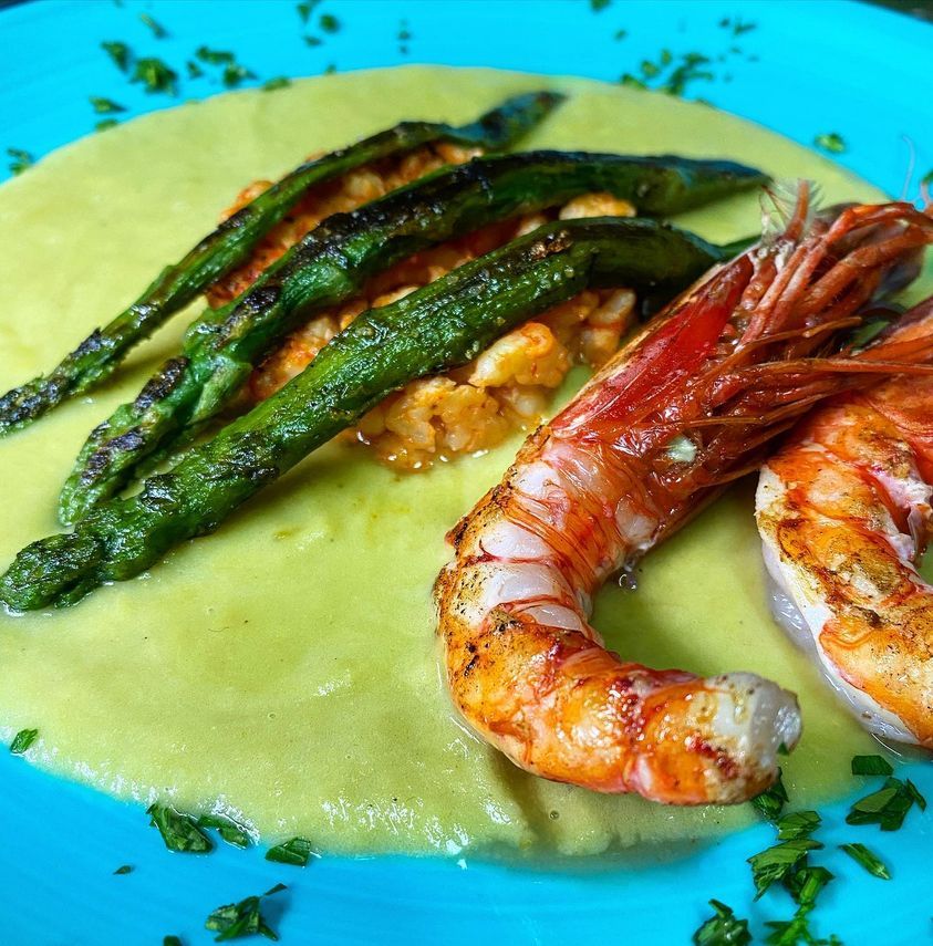 gamberi con asparagi