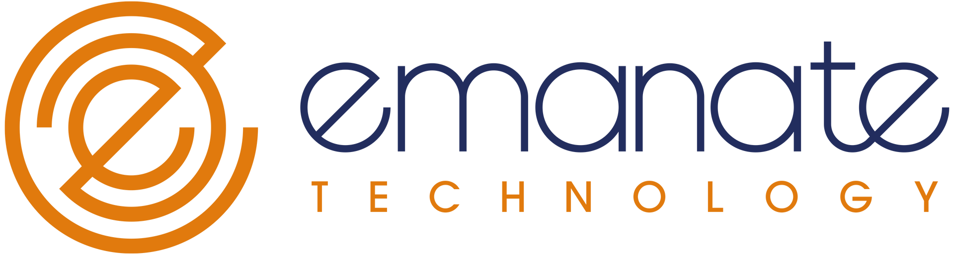 The Emanate Technology logo: a stylized orange circular "e" next to the company name in navy and gold text.