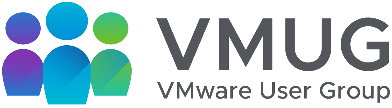 VMUG logo with stylized people icon in blue-green-purple gradients, next to