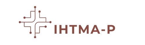 IHTMA-P logo with a brown abstract circuit-like cross icon and text on a white background