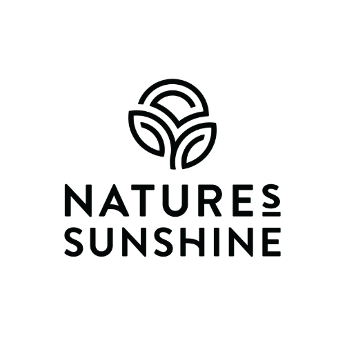 Nature’s Sunshine logo with black leaf icon and text on a white background