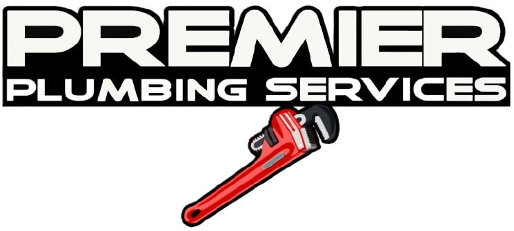Premier Plumbing Services logo with a red pipe wrench on a white background