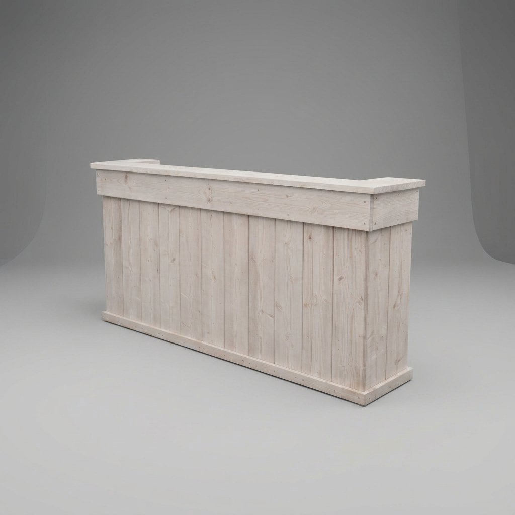 Whitewash Witte houten bar op een grijze studioachtergrond