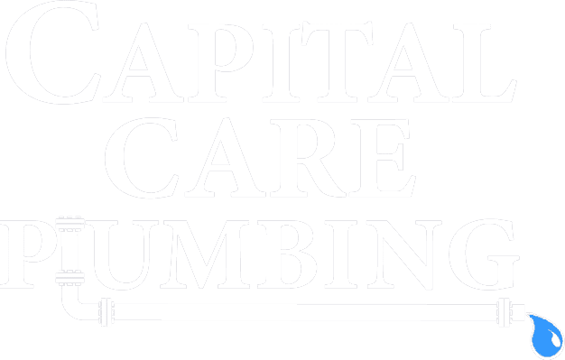 A white background with the words `` capital carp plumbing '' and a drop of water.