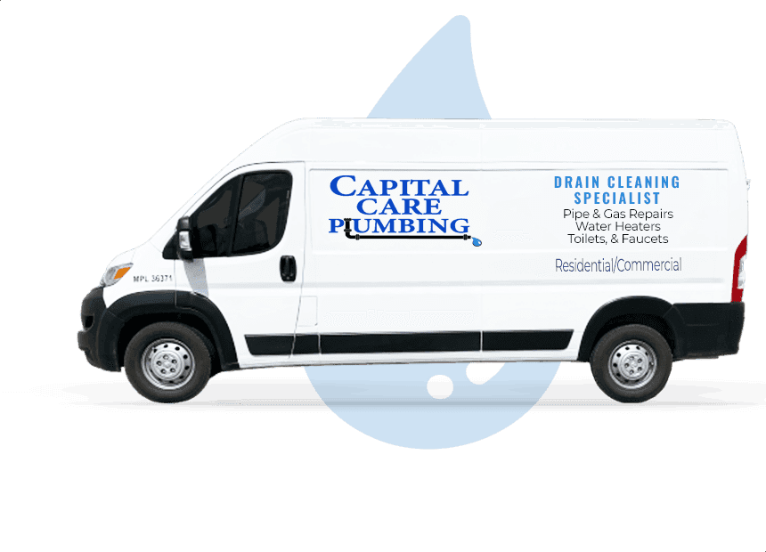 A white van with capital care plumbing written on it