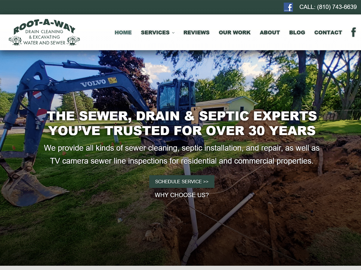 Hero banner of drain cleaning and excavating water and sewer website Hero banner of drain cleaning and excavating water and sewer website