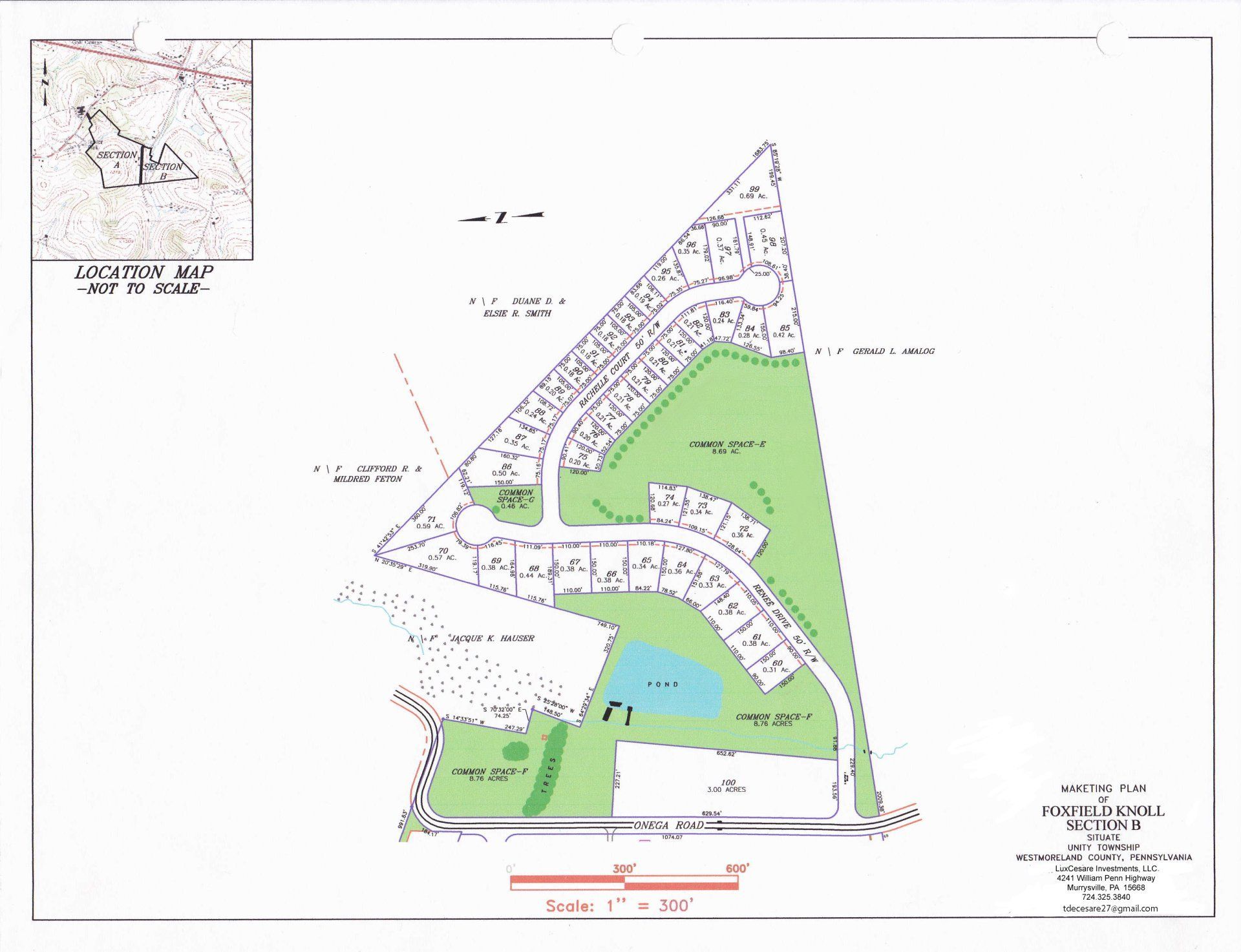 A map of a residential area with a pond in the middle