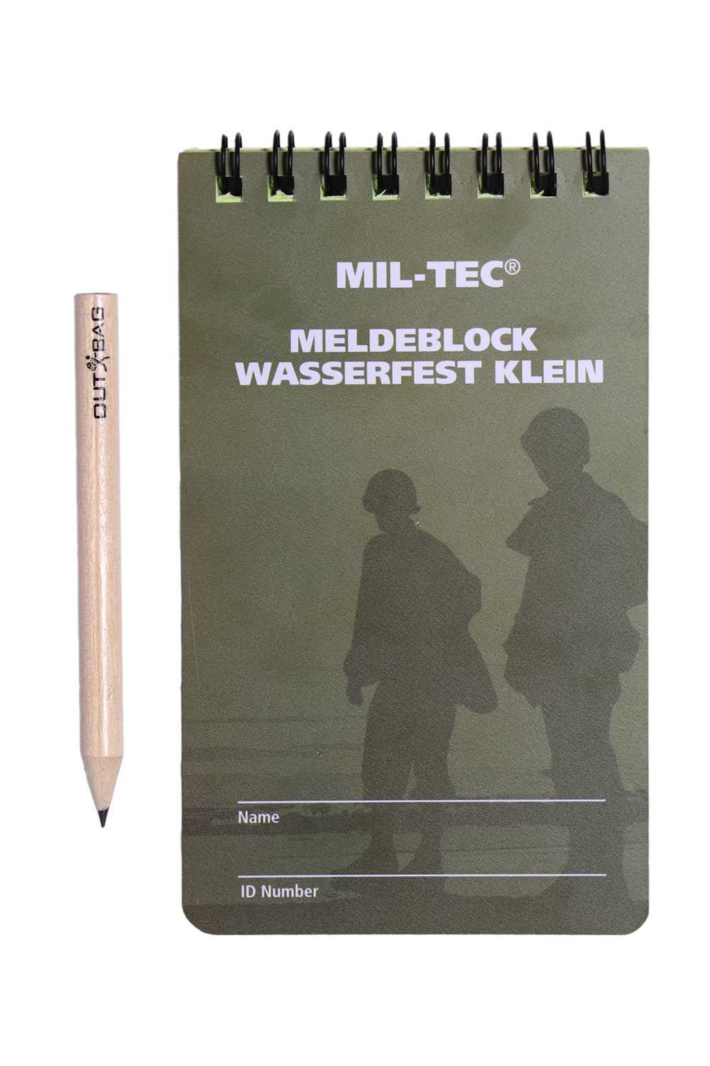 Ołówek obok notatnika, na którym jest napisane mil-tec