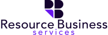 A logo for resource business services with a purple b on a white background.