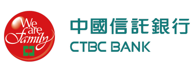 中國信託商業銀行標誌：紅色圓圈內有「我們是一家人」字樣及綠色方塊；右側有中英文文字。