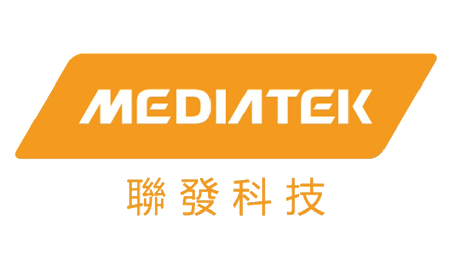 聯發科標誌：橘色平行四邊形上為白色文字“MEDIATEK”，下方為中文。