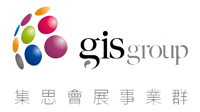 GIS集團的標誌；一個彩色圓圈球體，下方有「gis group」文字和漢字。