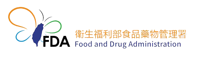 台灣食品藥物管理局的標誌，以一隻蝴蝶為主體，上面畫著台灣地圖。