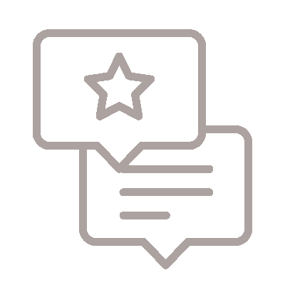 A light brown icon of two overlapping speech bubbles, with the top bubble containing a five-pointed star.