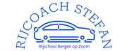 Logo of Rijcoach Stefan: blue car icon with text "Rijcoach Stefan" and "Rijschool Bergen op Zoom."