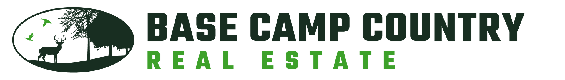A logo for base camp country real estate