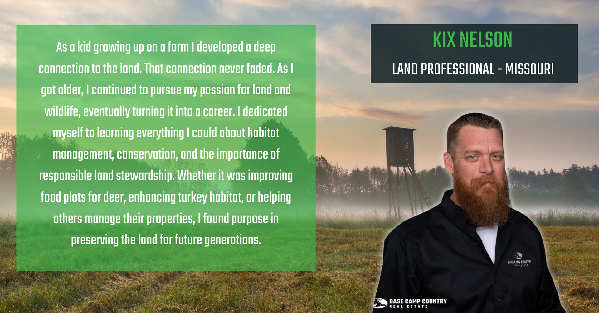 A man with a beard is standing in a field.