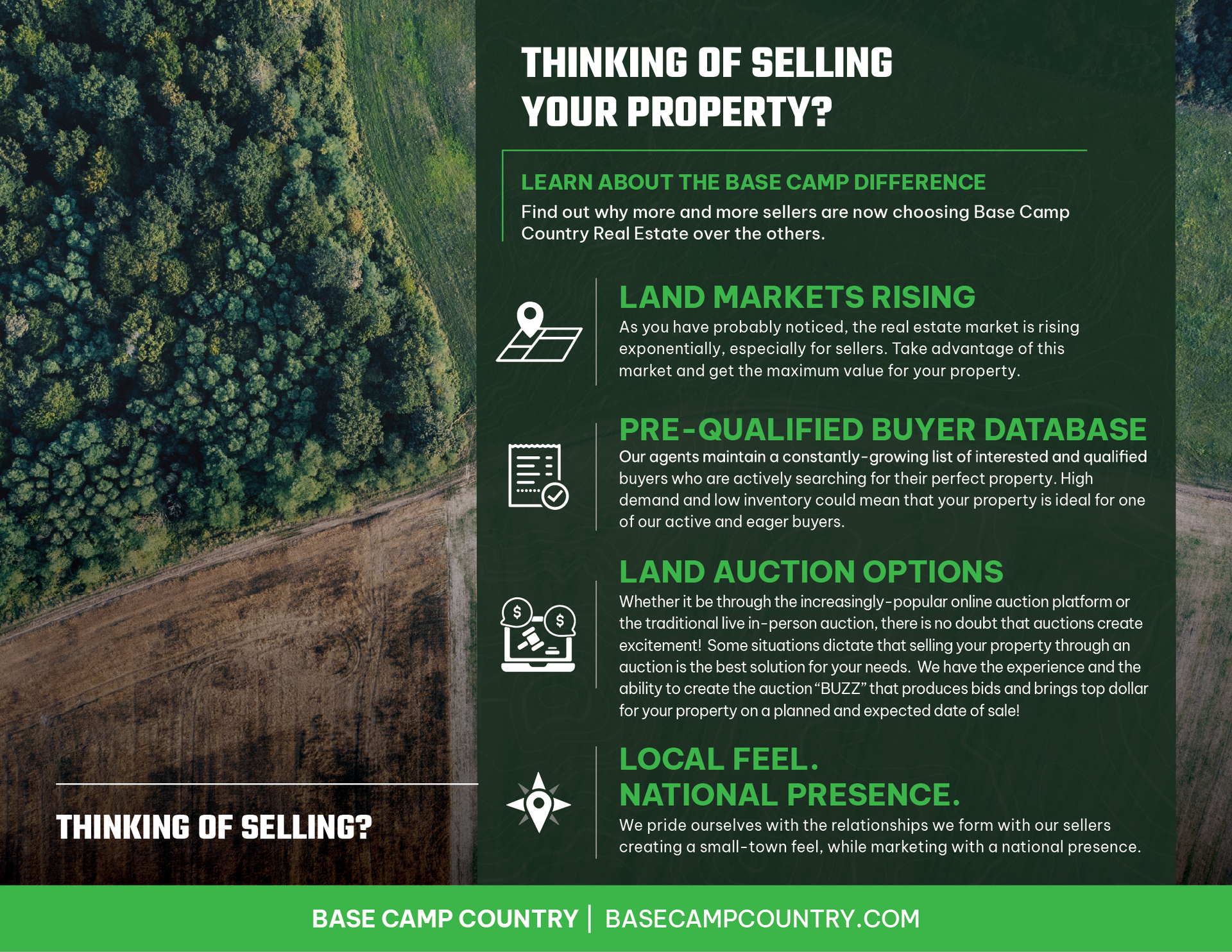 A poster that says thinking of selling your property
