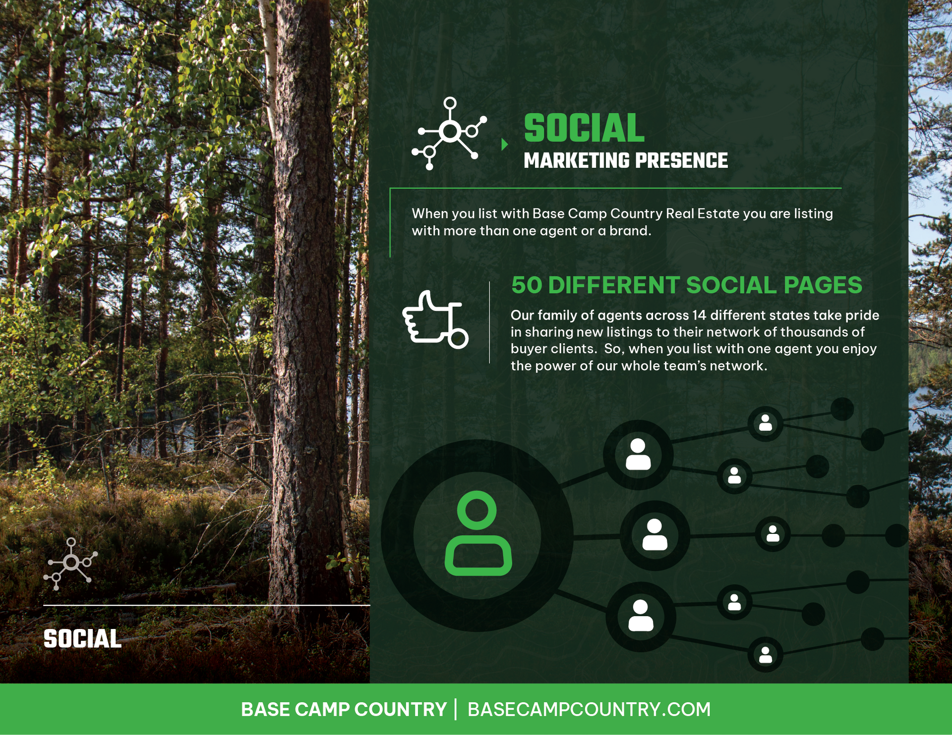 A poster with a picture of a forest and the words social marketing presence
