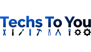Techs To You logo in blue and black with tool icons and gear symbols underneath