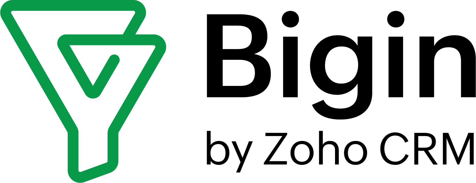 Bigin by Zoho CRM logo with green funnel icon and black text