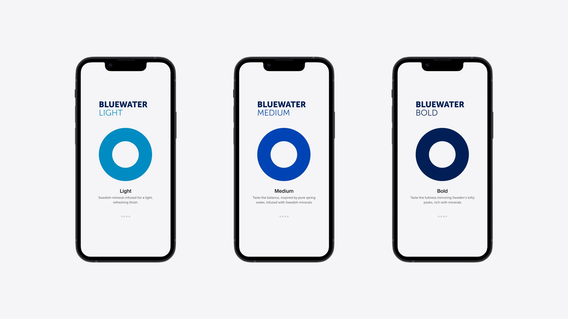 Three phones with blue circles on the screens.