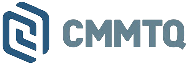 Le logo de cmmtq est un logo bleu et blanc sur fond blanc.