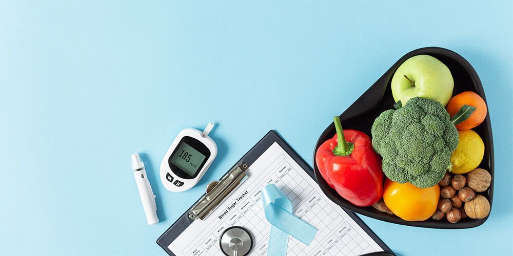 Diabetes Measuring tools and fruits
