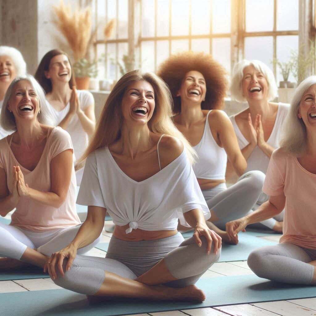 A picture of women in the menopause stage laughing together. 