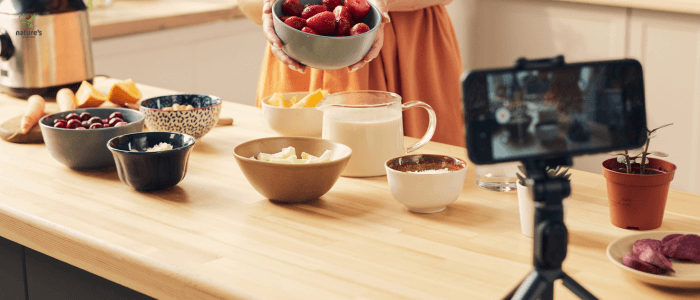 A woman learning healthy meal recipes