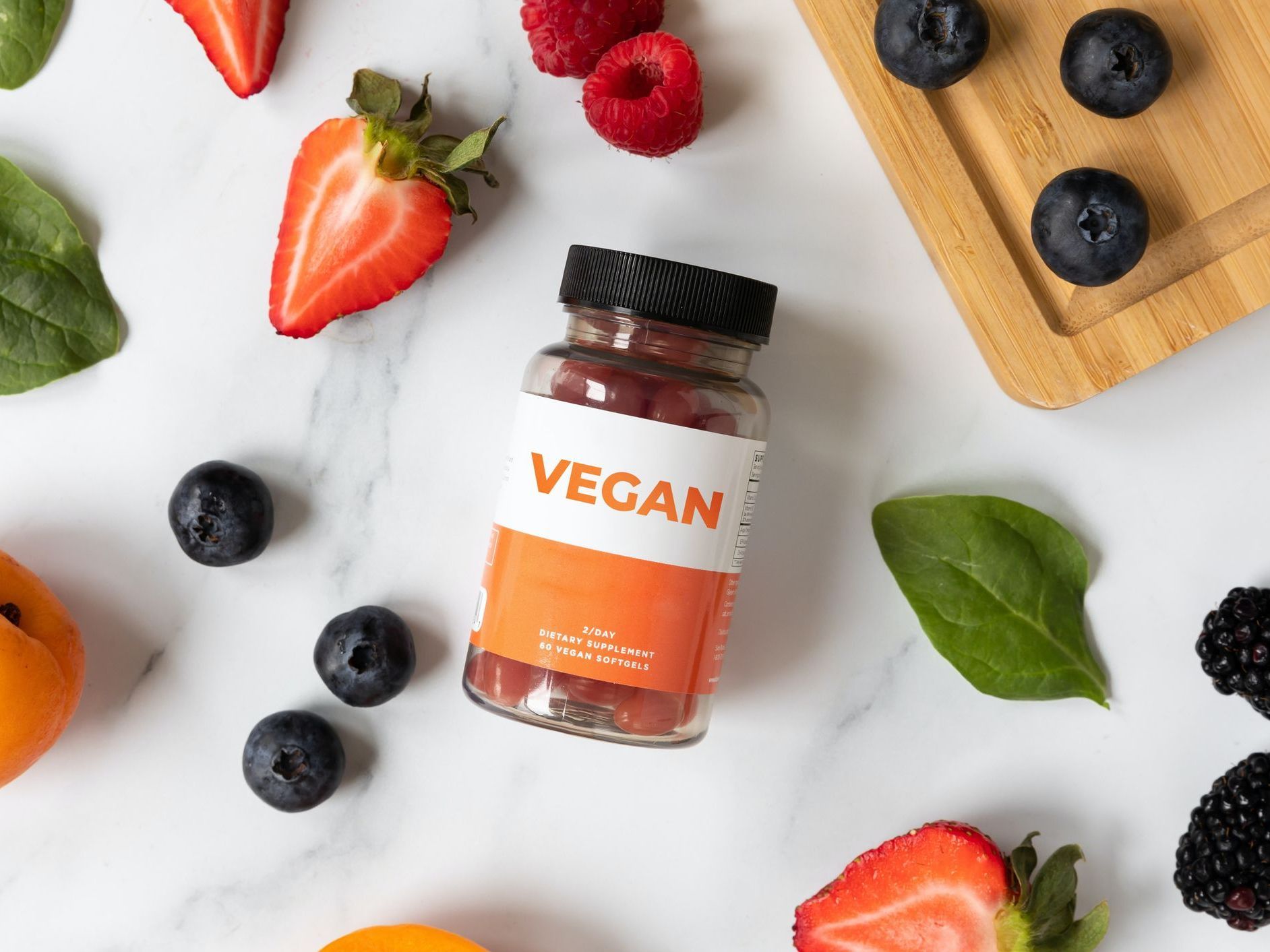 A vegan supplement bottle
