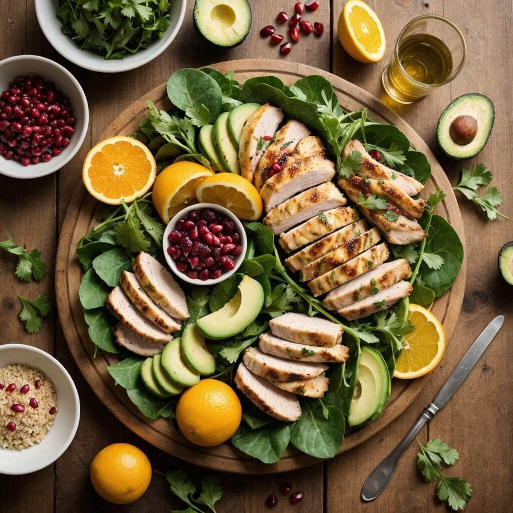 A colourful spread of healthy foods, highlighting items rich in omega-3 fatty acids, antioxidants, fibre, and vitamins.