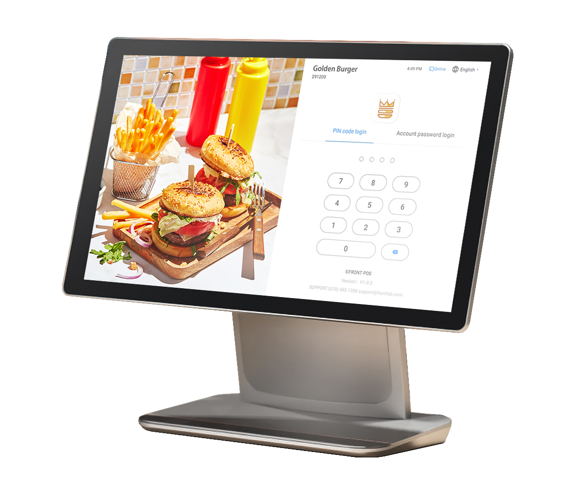 ZBS POS Front Station on Sunmi D3 pro login interface burger restaurant