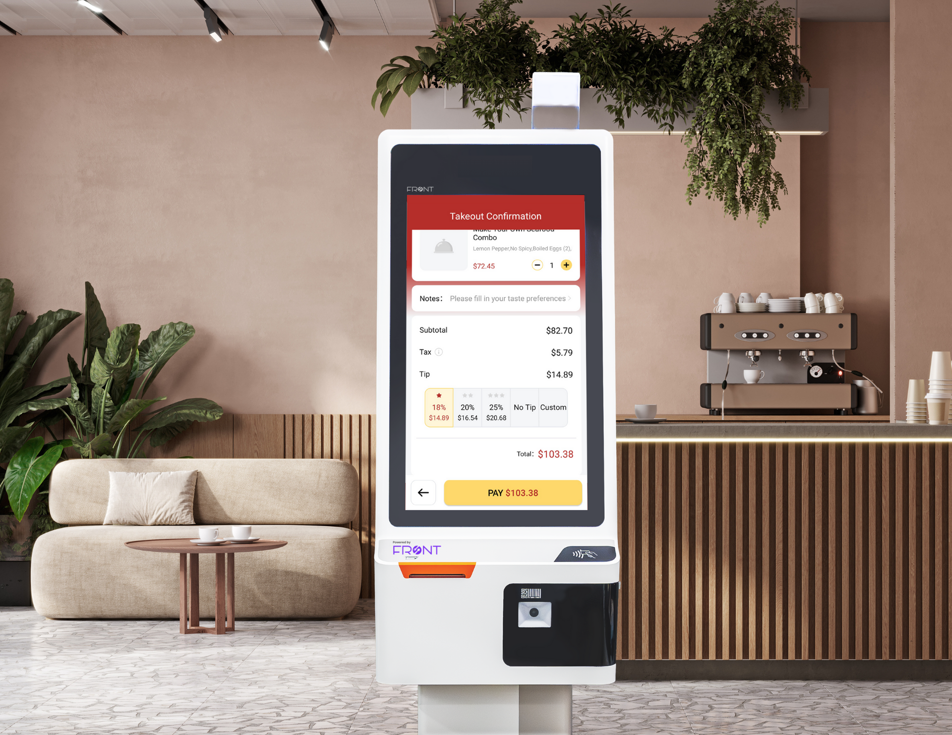 zbspos front self service kiosk in cafe