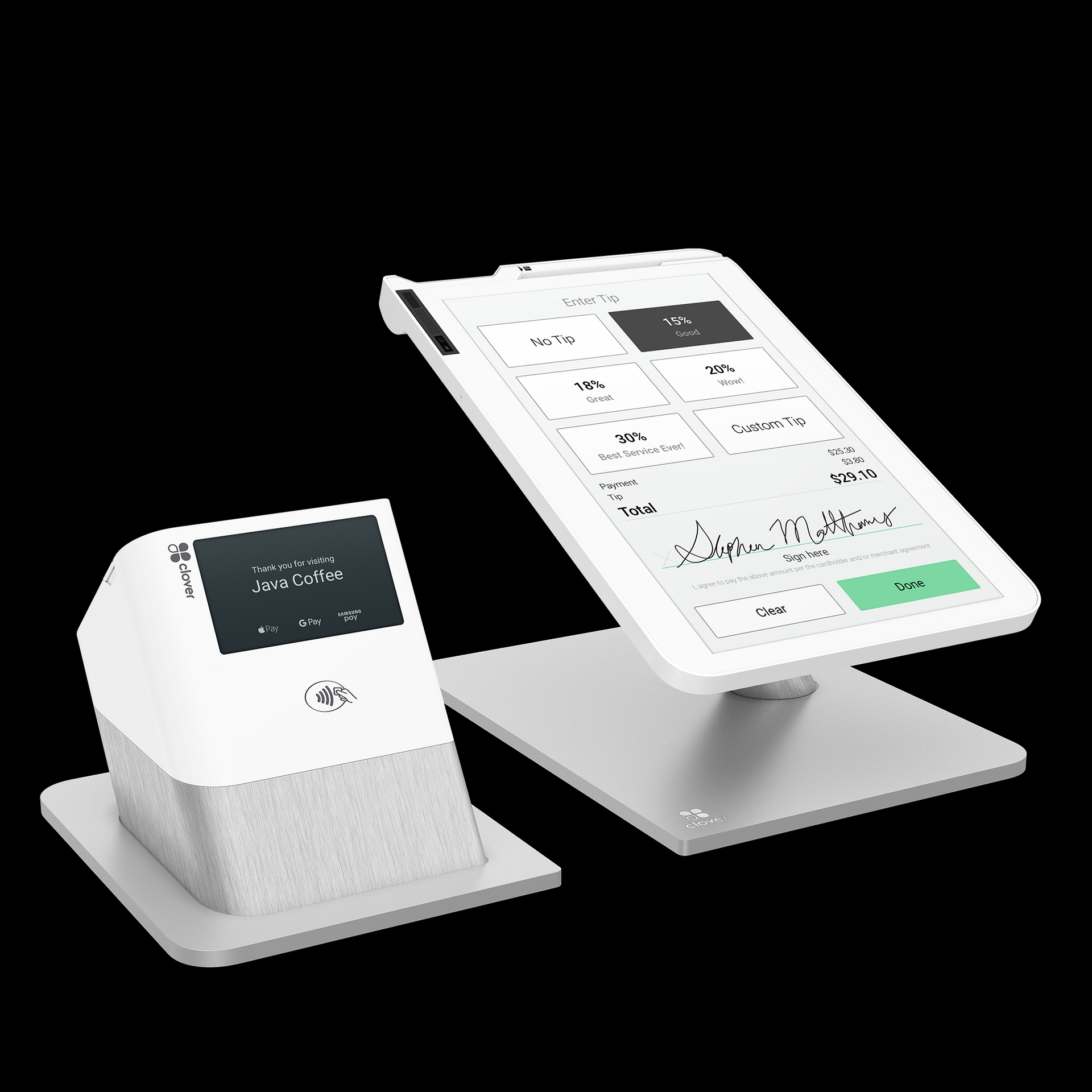 ZBS POS Clover Station Solo restaurant point of sale tip options payments screen on POS payment terminal on receipt printer