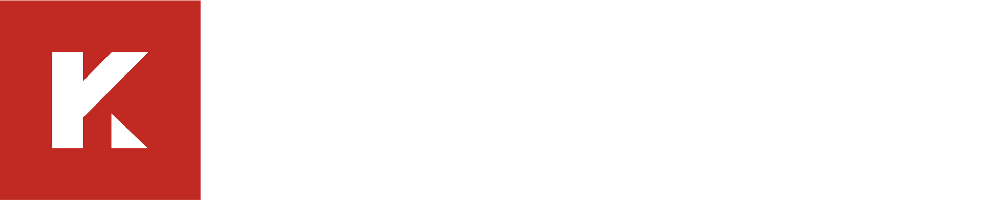 ZBS POS KwickPOS text logo white with red square icon with white text 'K' logo