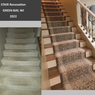 A before and after photo of a stair renovation in green Bay WI