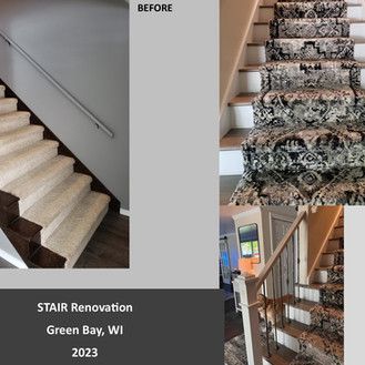 A before and after picture of a stair renovation in Green Bay WI