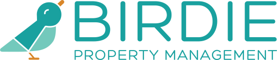 A birdie property management logo with a bird on it