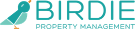 A birdie property management logo with a bird on it